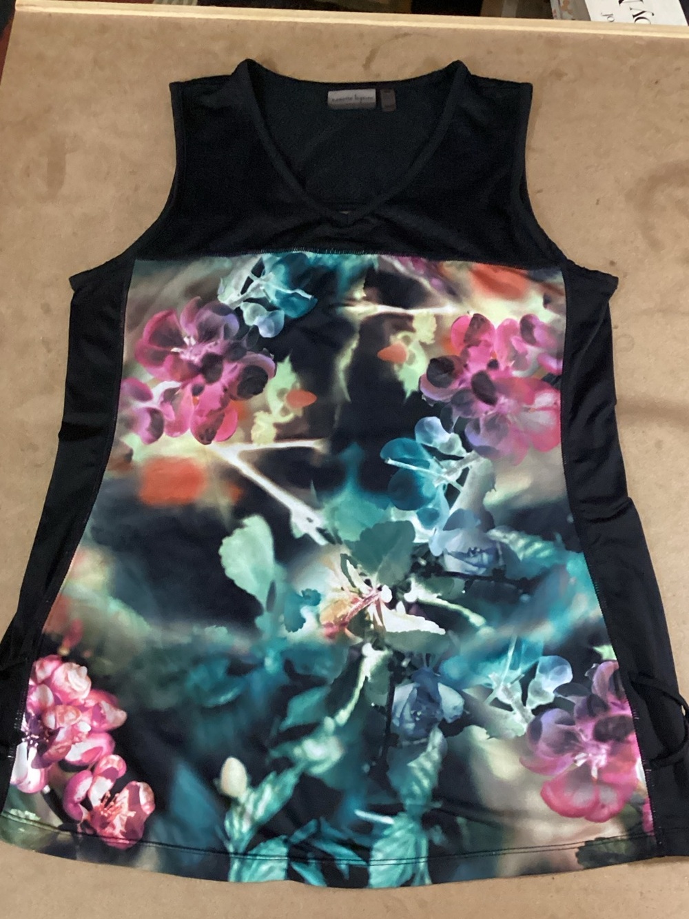 Nanette Lepore Black Tank with Floral Multi-Color Front Panel
